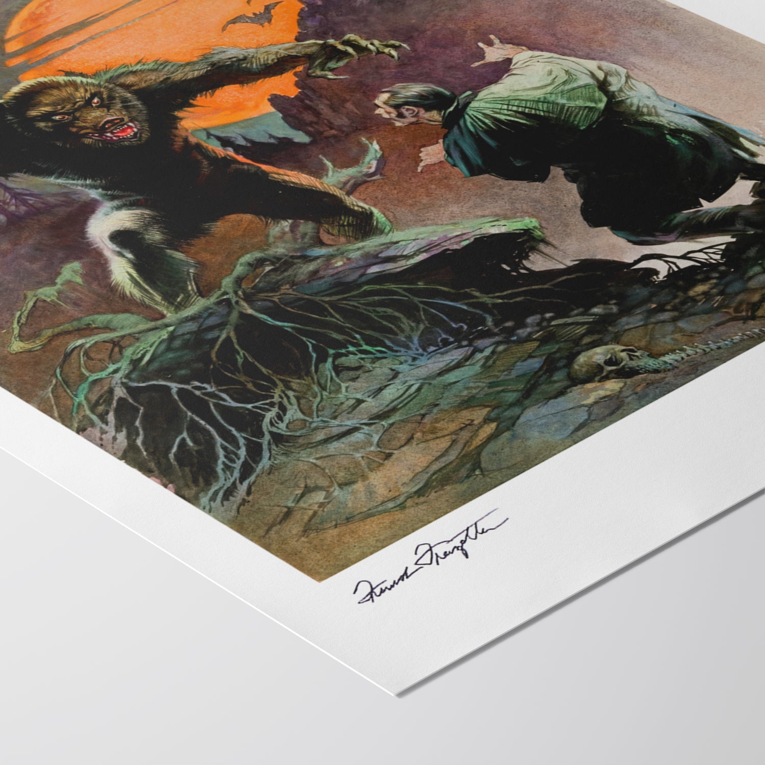 Detailed View of Wolfman Giclée – High-Resolution Print Capturing the Rich Colors and Textures of Frazetta’s Painting