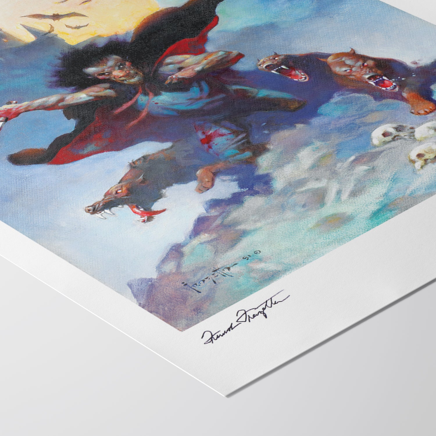 Detailed View of Wolves Night Giclée – High-Resolution Print Capturing the Rich Colors and Textures of Frazetta’s Painting