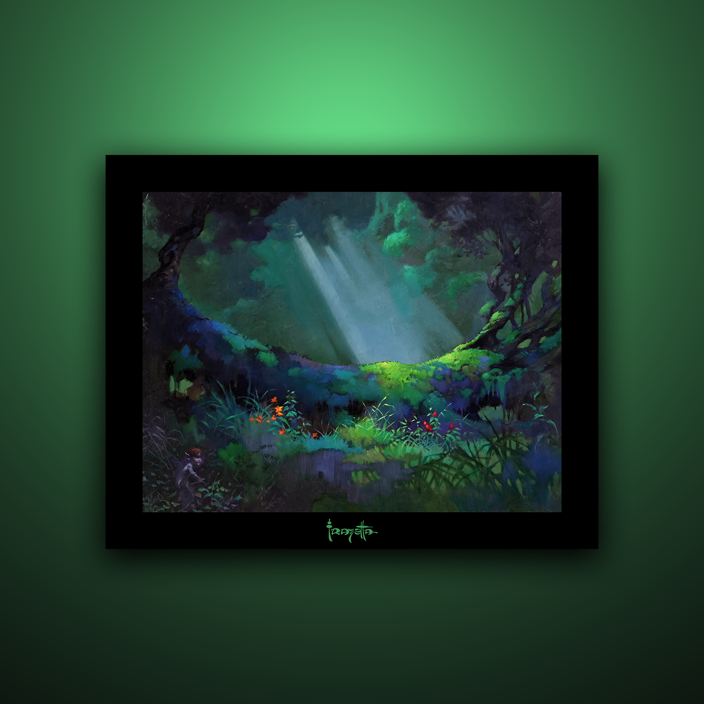 Gallery Series print of "Glade of the Pixies" by Frank Frazetta, unframed, showcasing ethereal fantasy and vibrant visuals.