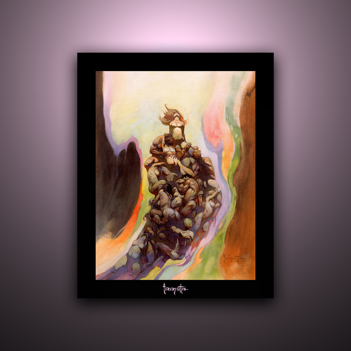 Gallery Series print of "Godmakers" by Frank Frazetta, unframed, showcasing otherworldly creatures and intricate action.