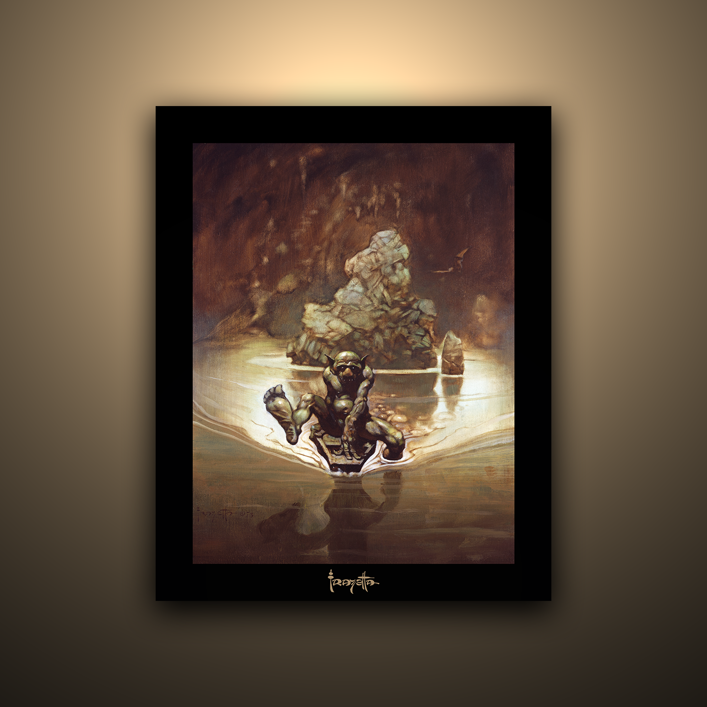 Gallery Series print of "Gollum" by Frank Frazetta, unframed, capturing intense expression and dramatic lighting.