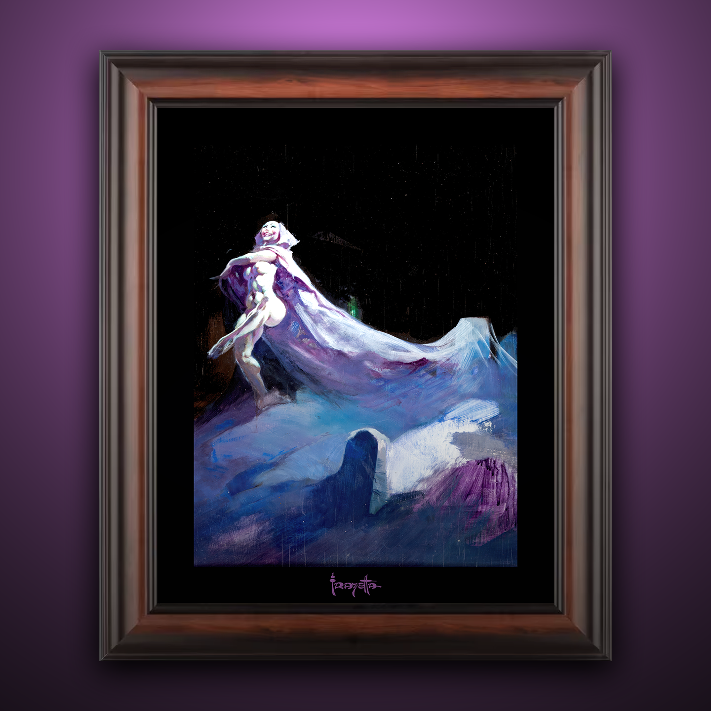 Framed Gallery Series print of "Grave Dancer" by Frank Frazetta, emphasizing dark fantasy with black 1.5" matting.