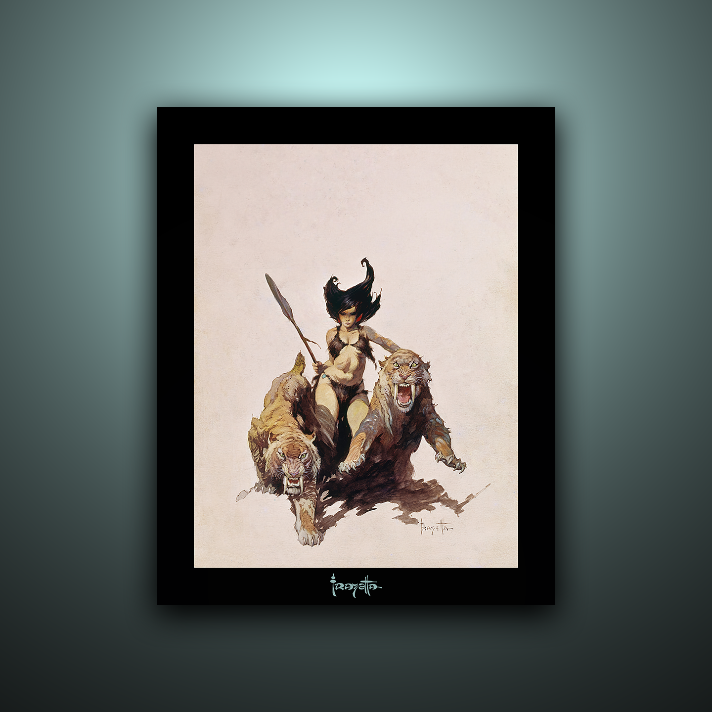 Gallery Series print of "Huntress" by Frank Frazetta, unframed, showcasing fierce determination and dynamic composition.