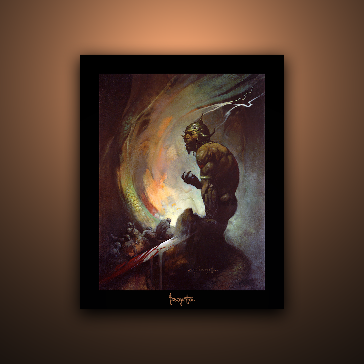Gallery Series print of "Mongol Tyrant" by Frank Frazetta, unframed, showcasing detailed figures and dramatic tension.