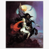 Vintage print of "The Moonmaid" by Frank Frazetta, depicting a warrior on a black horse holding a maiden under a moonlit sky, printed on high-quality linen paper.