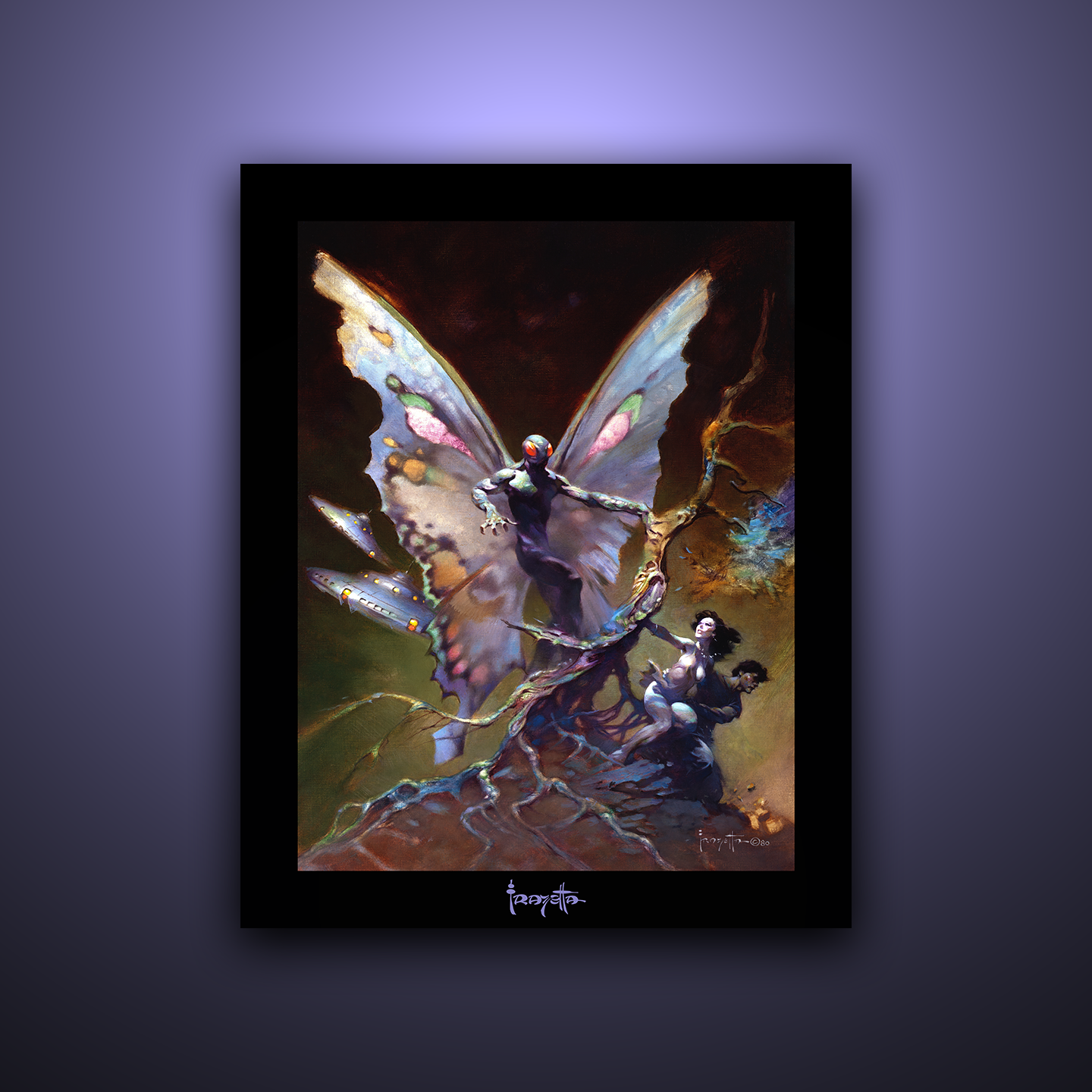 Gallery Series print of "Mothman" by Frank Frazetta, unframed, featuring eerie imagery and dramatic atmosphere.