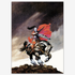 Vintage print of "Outlaw of Torn" by Frank Frazetta, featuring a fierce warrior in armor atop a galloping horse, brandishing a sword against a dramatic, windswept backdrop, printed on high-quality linen paper.
