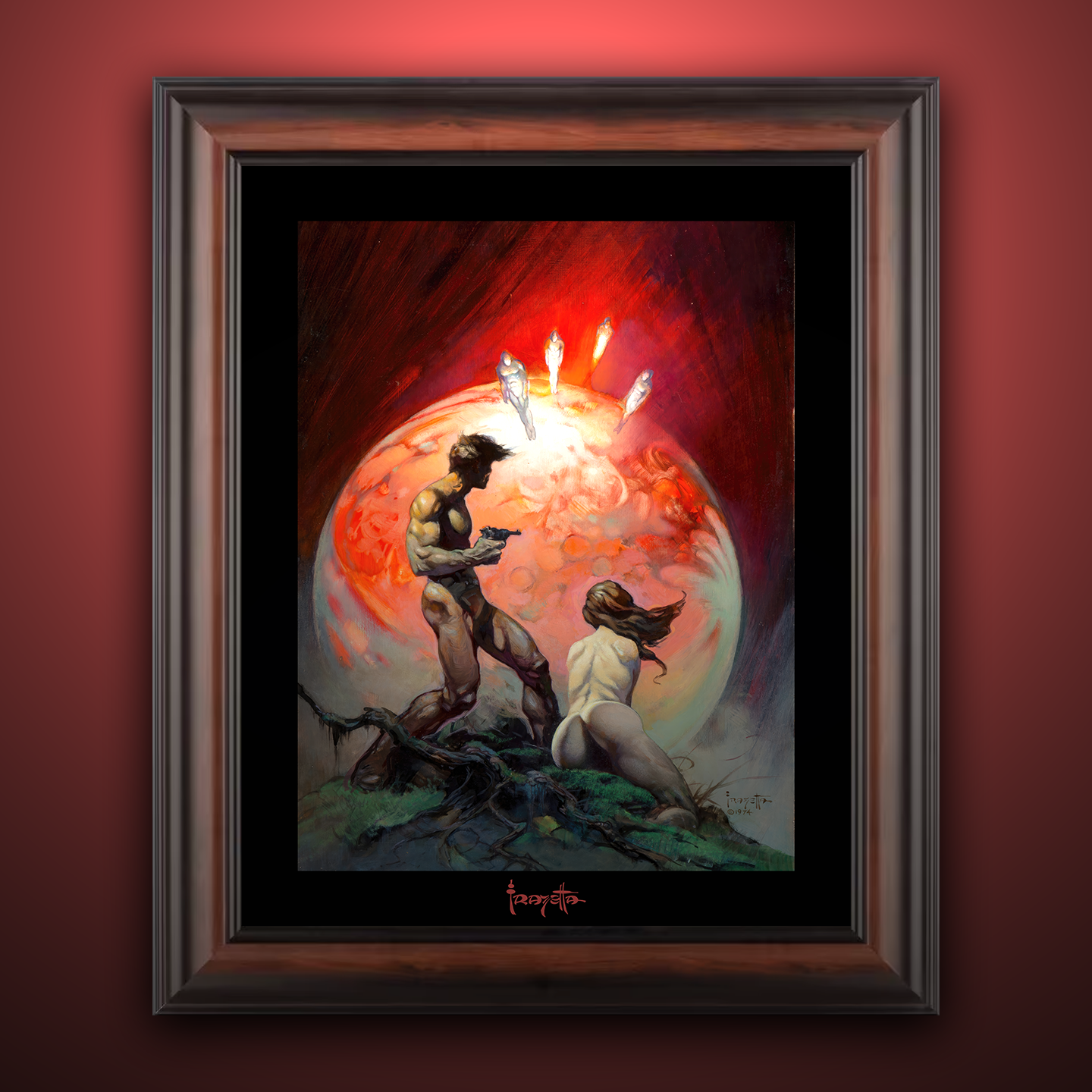 Framed Gallery Series print of "Red Planet" by Frank Frazetta, featuring vibrant colors and striking imagery with black 1.5" matting.