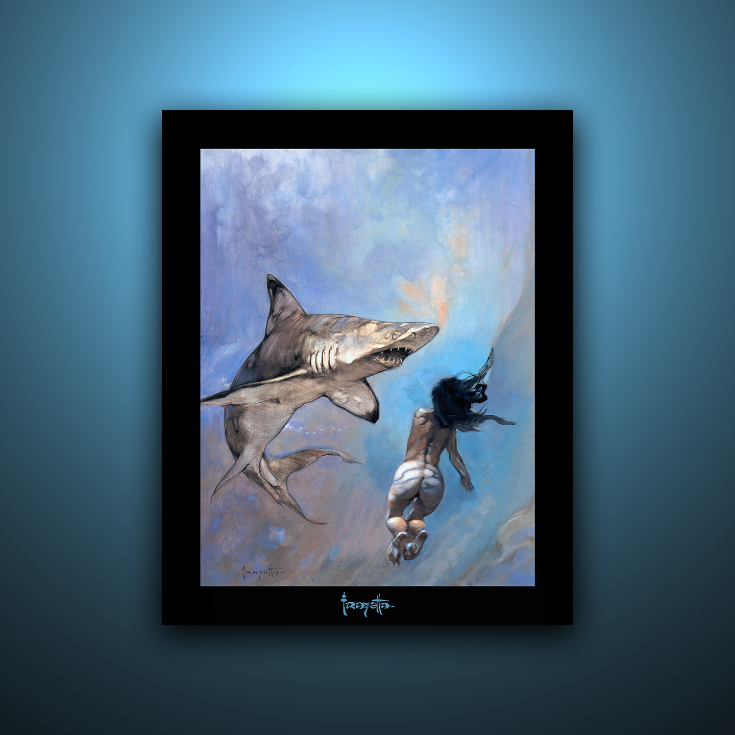 Gallery Series print of "Requiem of a Shark" by Frank Frazetta, unframed, featuring dramatic and eerie themes.