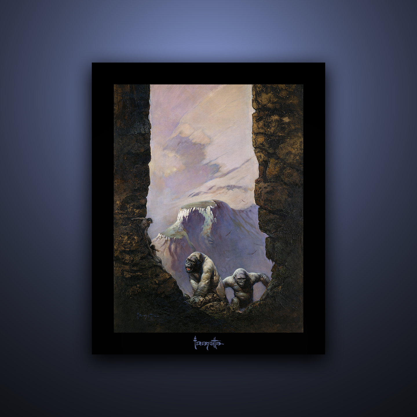 Gallery Series print of "White Apes" by Frank Frazetta, unframed, showcasing otherworldly creatures and dynamic action.