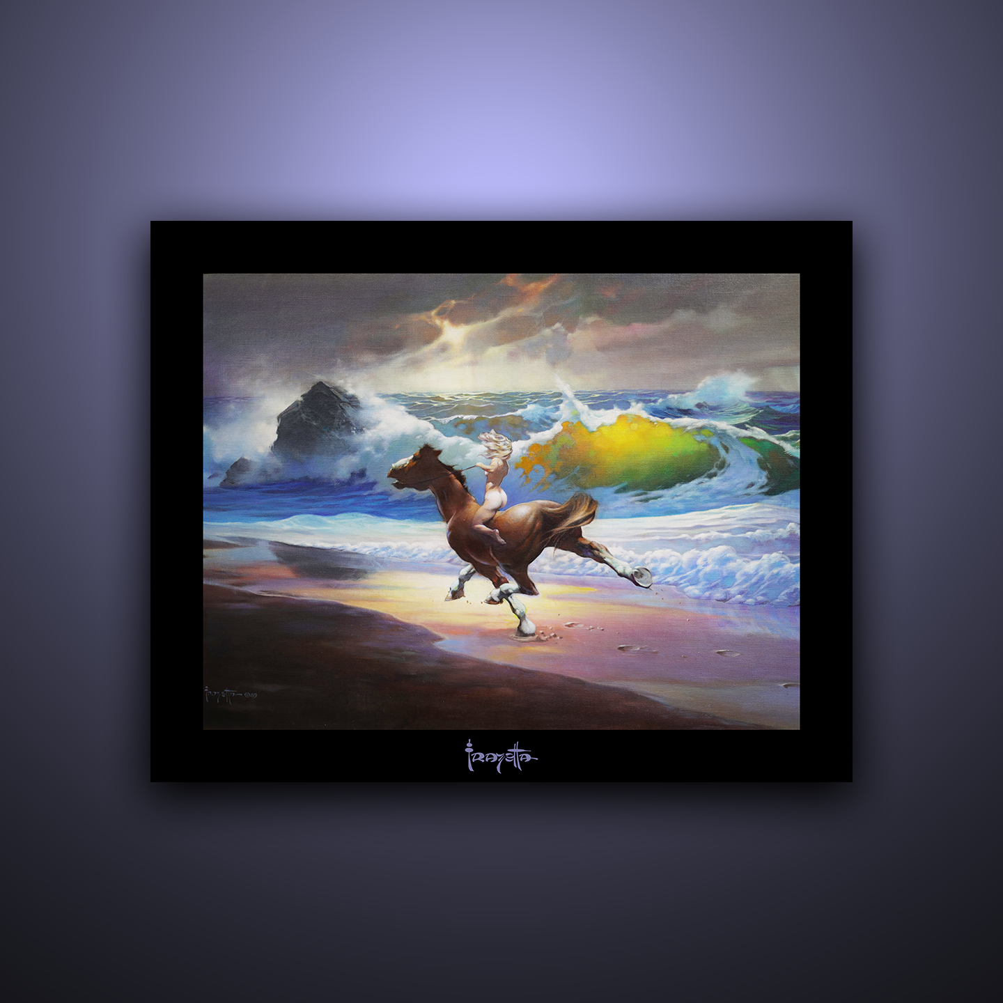 Gallery Series print of "Wild Ride" by Frank Frazetta, unframed, showcasing thrilling action and vivid colors.