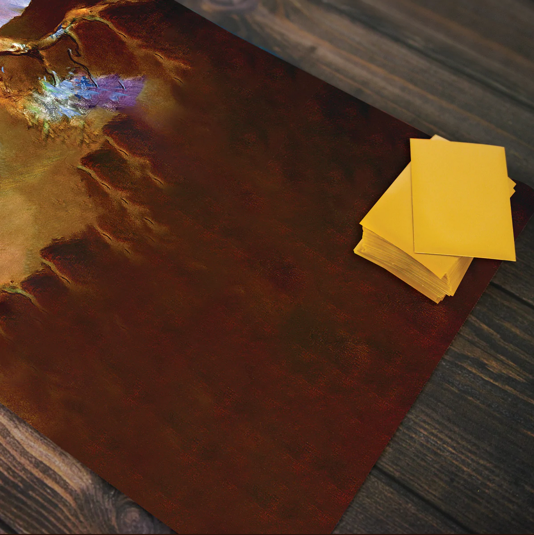 A close-up of a playmat featuring Frank Frazetta&