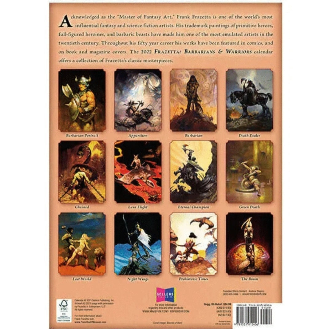 The Fantasy Art of Frazetta 2022 Wall Calendar 16 Month