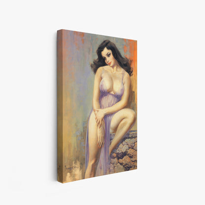 A canvas print of Frazetta’s Brooklyn Dreams hung on a white wall, showcasing the artwork with mirror-wrapped edges for a seamless, dimensional look.