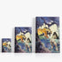 Three wrap-around canvas prints of Frazetta’s Escape on Venus in different sizes, showcasing the artwork with mirror-wrapped edges for a seamless, dimensional look.