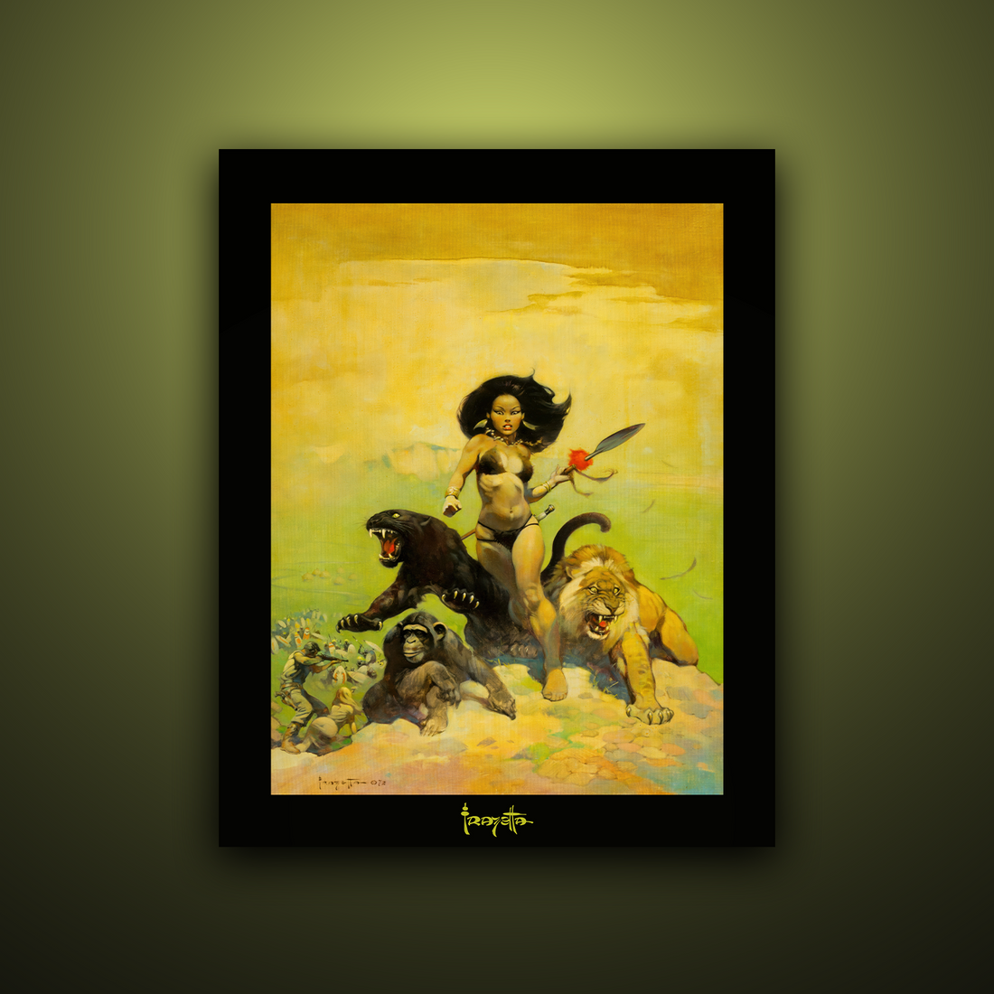 Unframed Gallery Series print of &quot;Luana&quot; by Frank Frazetta, highlighting vivid colors and dynamic artwork with a deep black 1.5&quot; matting