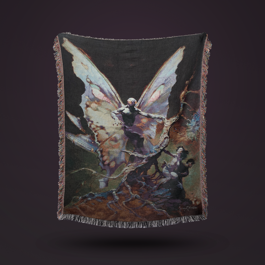 Frazetta’s Mothman Jacquard Woven Blanket – Fantasy Art Tapestry Featuring Frank Frazetta’s Iconic Painting