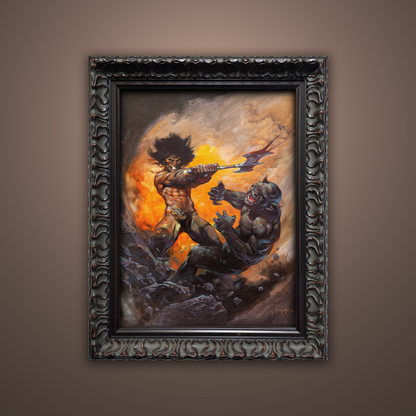 Frank Frazetta’s “Barbarian with Axe” artwork from the Frazetta Art Museum&
