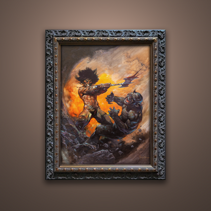 Frank Frazetta’s “Barbarian with Axe” artwork from the Frazetta Art Museum&