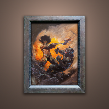 Frank Frazetta’s “Barbarian with Axe” artwork from the Frazetta Art Museum&