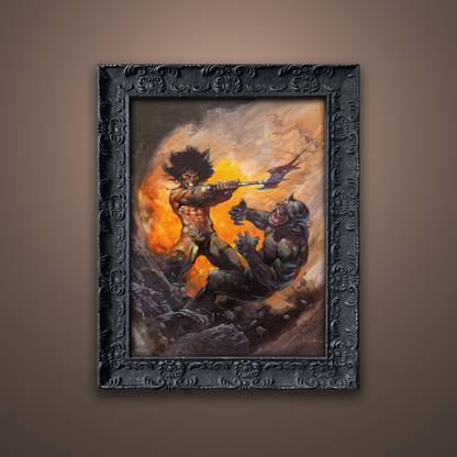 Frank Frazetta’s “Barbarian with Axe” artwork from the Frazetta Art Museum&