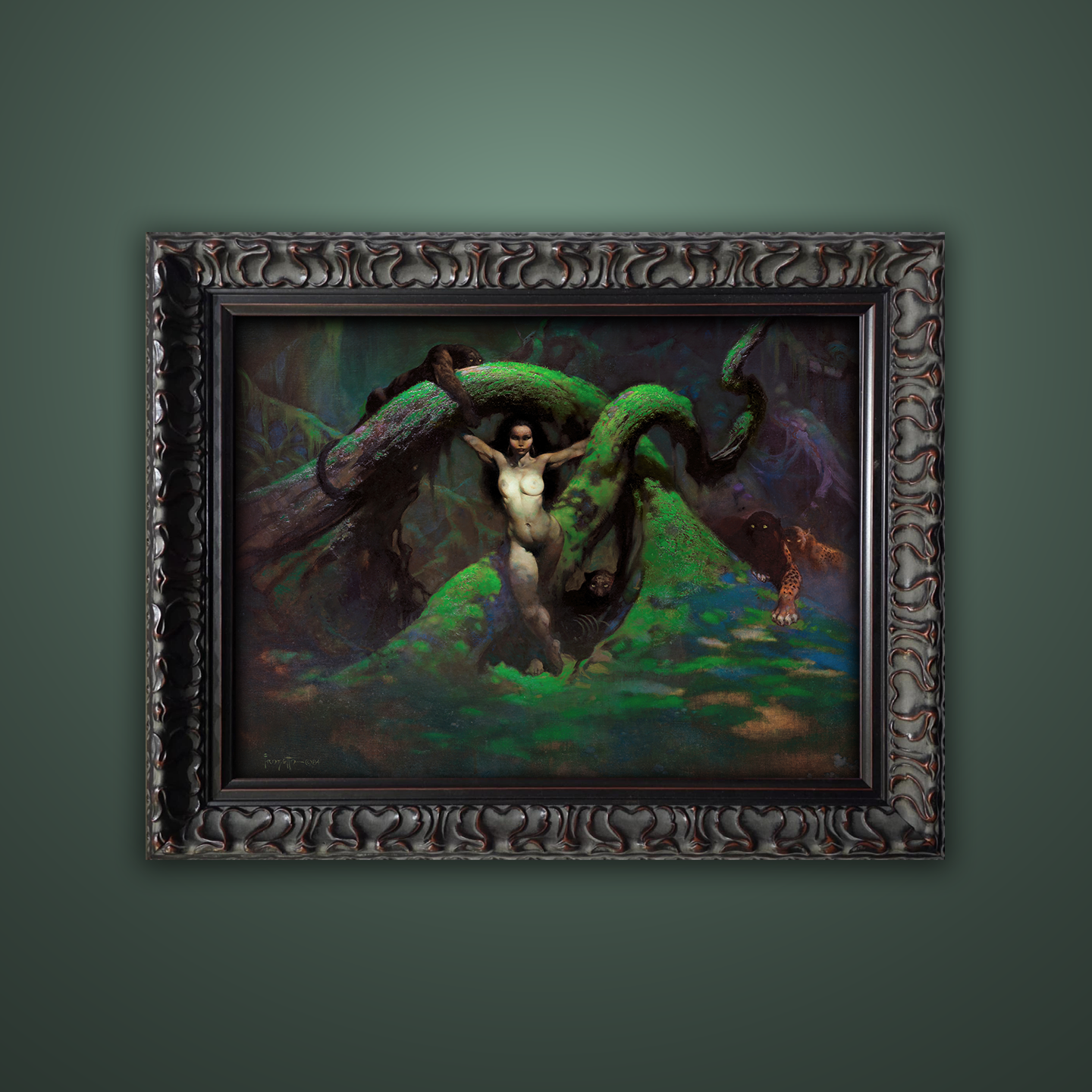 Frank Frazetta’s “Cat Girl Revised” artwork from the Frazetta Art Museum&