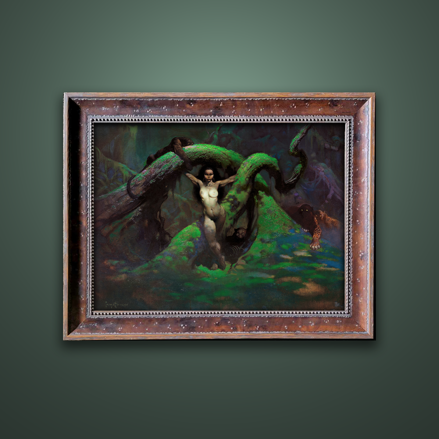 Frank Frazetta’s “Cat Girl Revised” artwork from the Frazetta Art Museum&