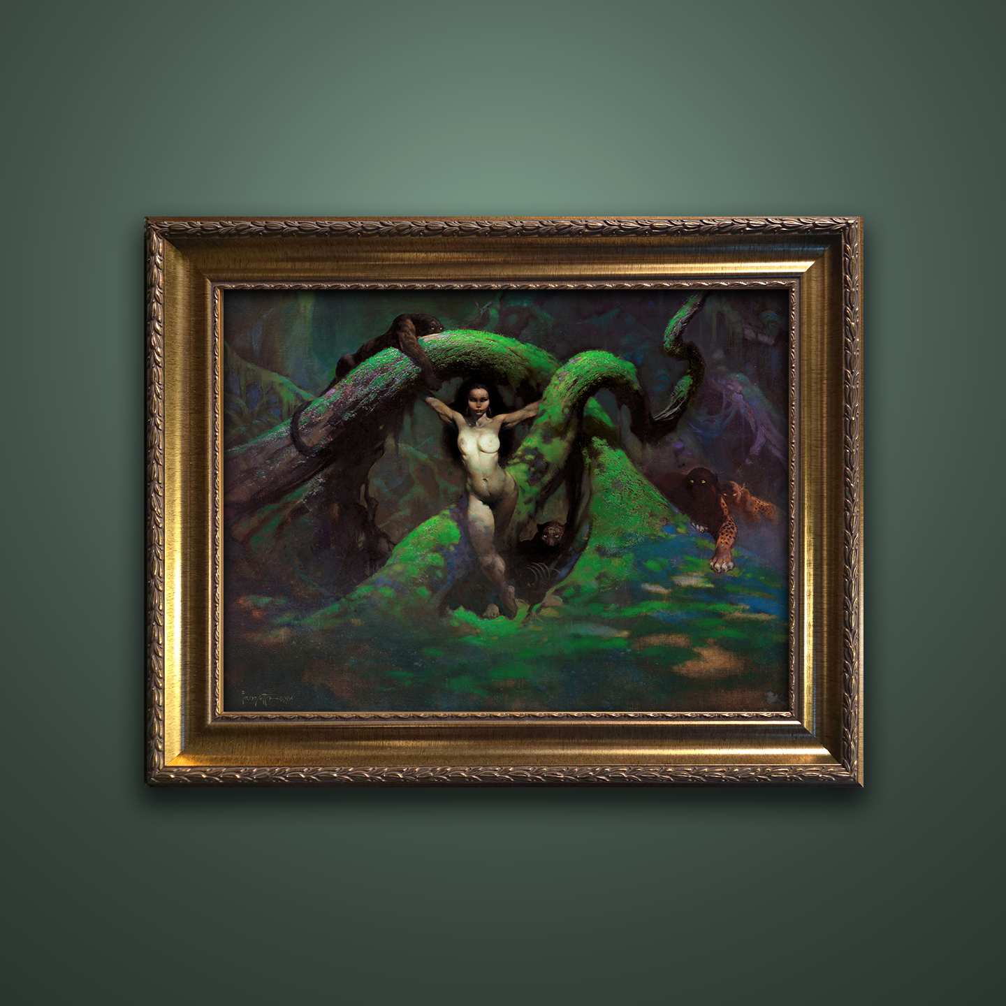 Frank Frazetta’s “Cat Girl Revised” artwork from the Frazetta Art Museum&