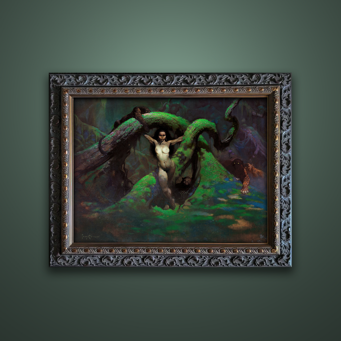 Frank Frazetta’s “Cat Girl Revised” artwork from the Frazetta Art Museum&