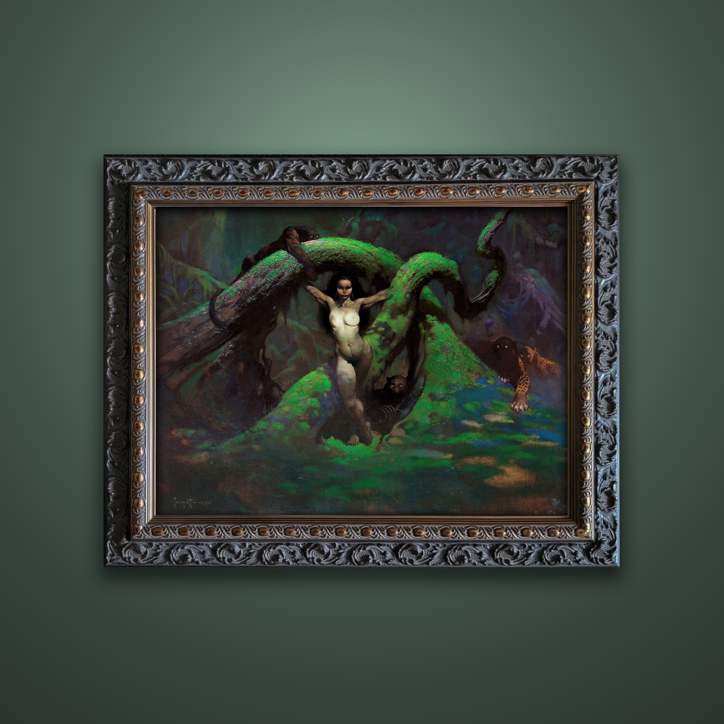 Frank Frazetta’s “Cat Girl Revised” artwork from the Frazetta Art Museum&
