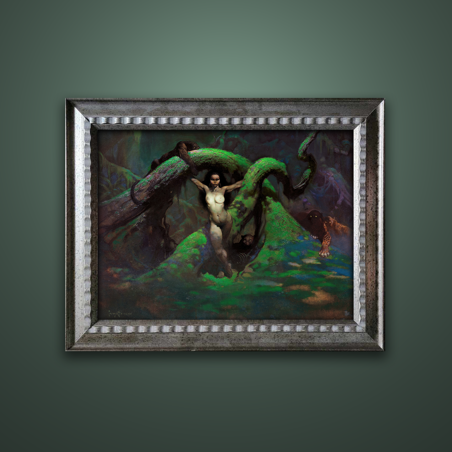 Frank Frazetta’s “Cat Girl Revised” artwork from the Frazetta Art Museum&