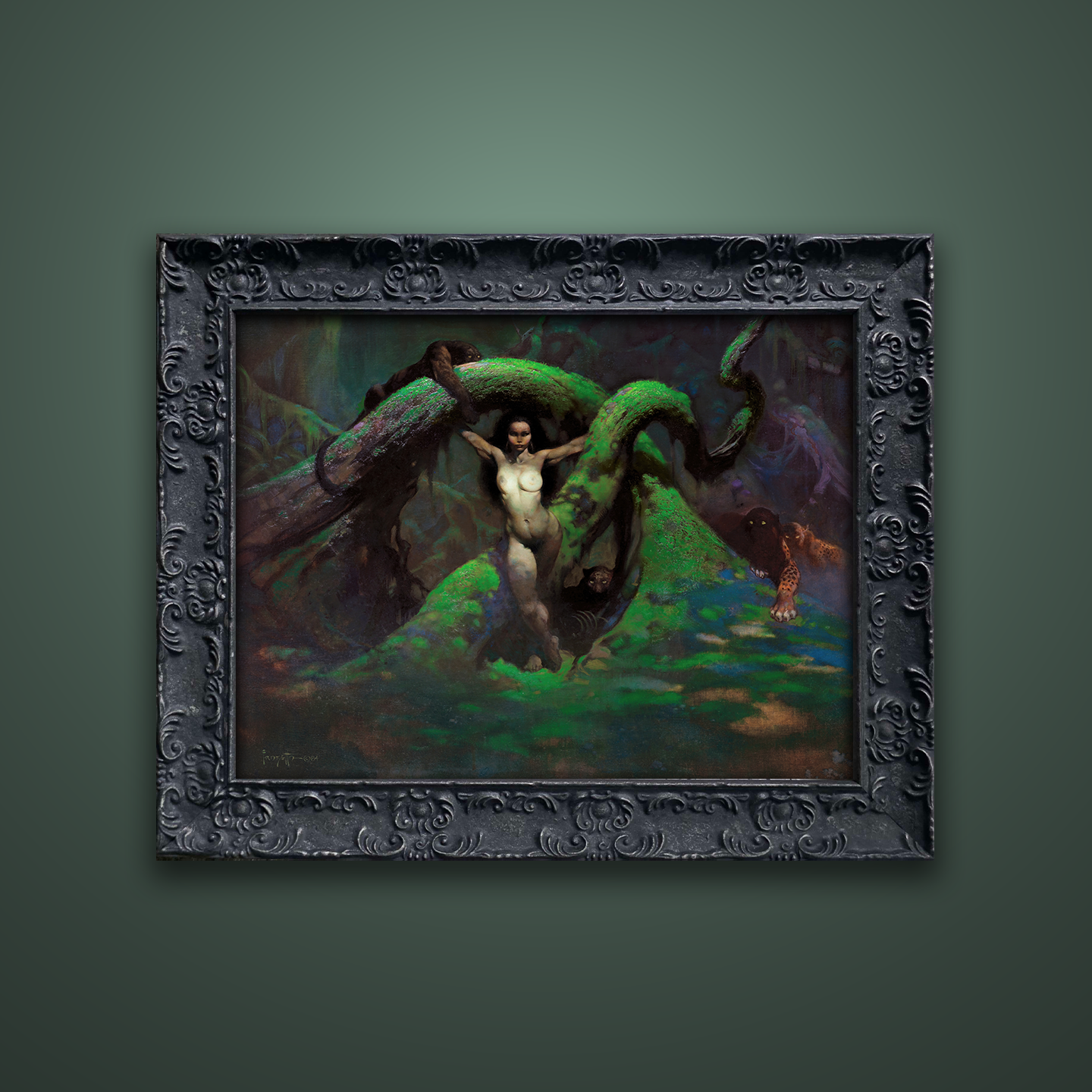 Frank Frazetta’s “Cat Girl Revised” artwork from the Frazetta Art Museum&