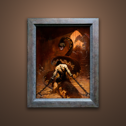 Frank Frazetta’s “Chained” artwork from the Frazetta Art Museum&