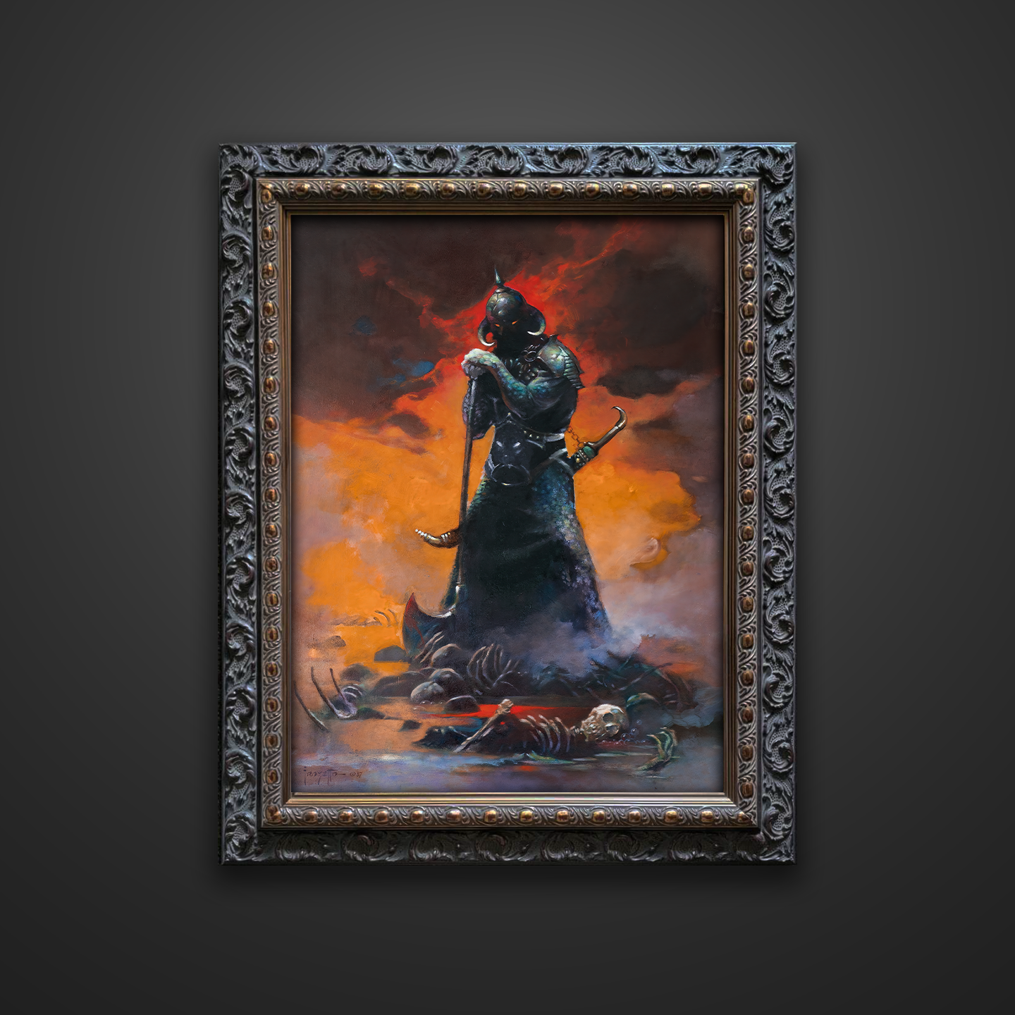 Frank Frazetta’s “Death Dealer III Revised” artwork from the Frazetta Art Museum&