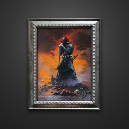 Frank Frazetta’s “Death Dealer III Revised” artwork from the Frazetta Art Museum&