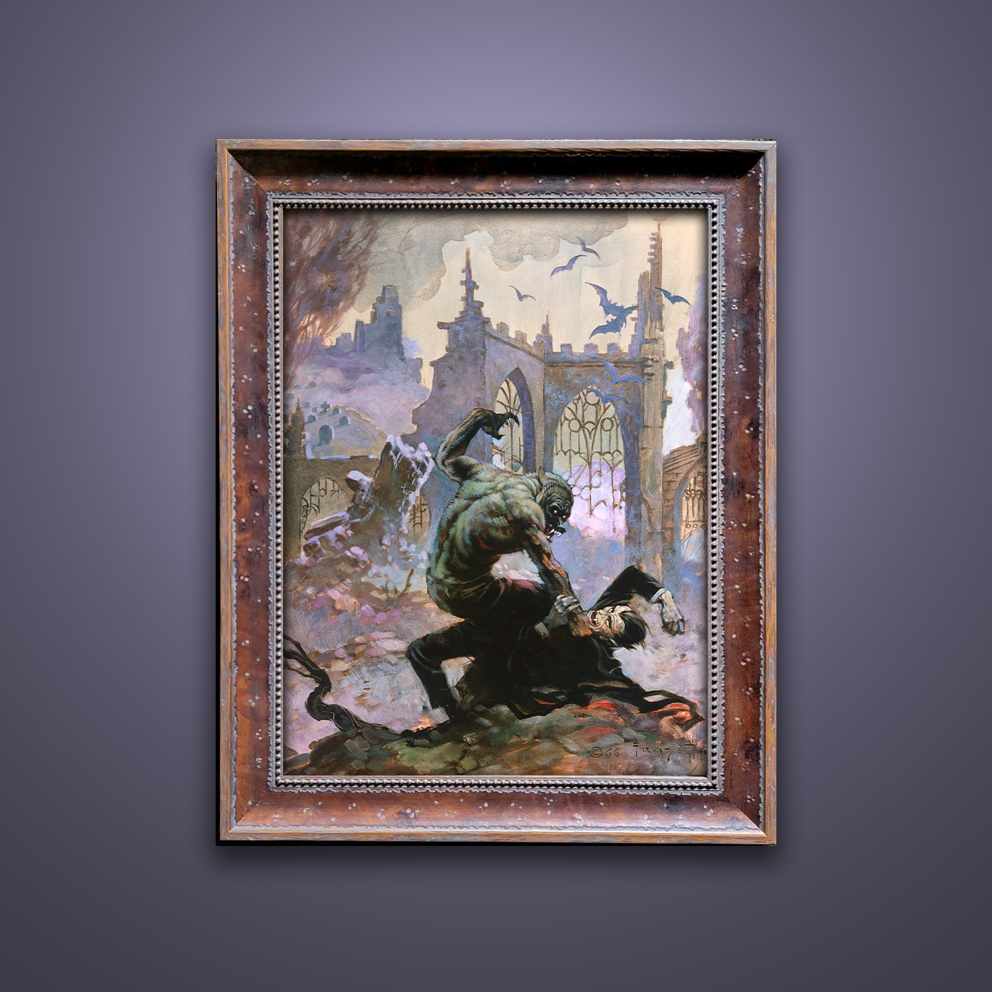 Frank Frazetta’s “Dracula Meets the Wolfman” artwork from the Frazetta Art Museum&