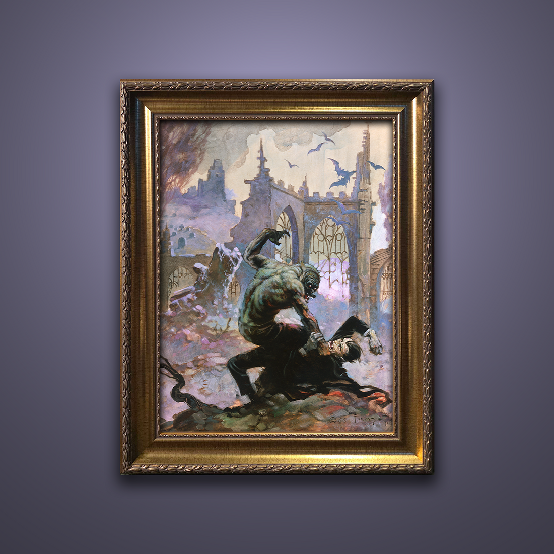 Frank Frazetta’s “Dracula Meets the Wolfman” artwork from the Frazetta Art Museum&