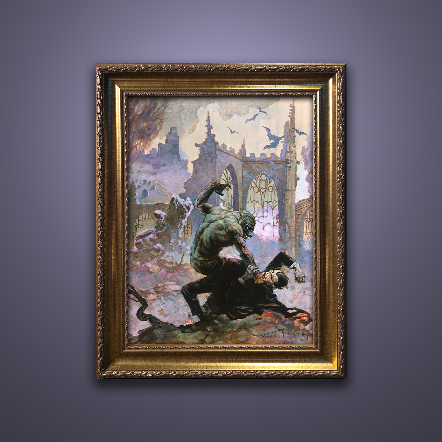 Frank Frazetta’s “Dracula Meets the Wolfman” artwork from the Frazetta Art Museum&