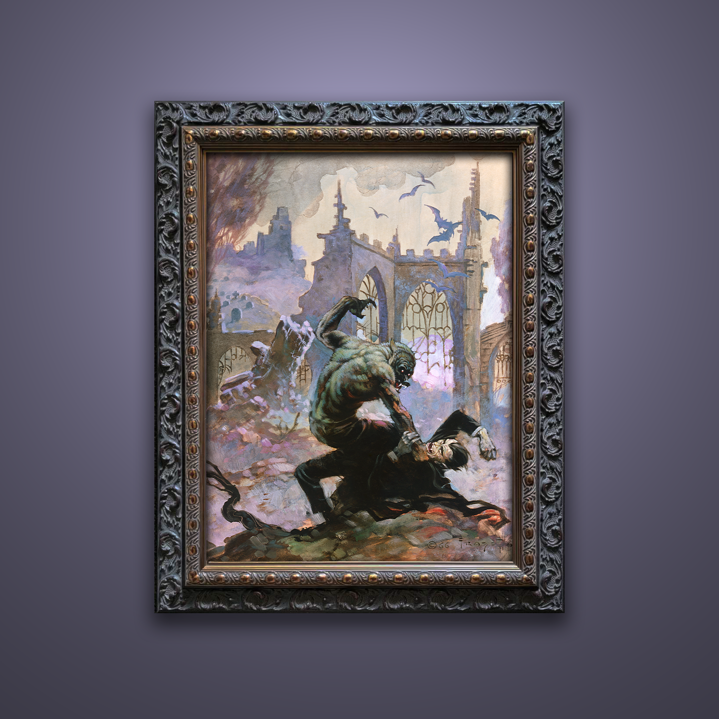 Frank Frazetta’s “Dracula Meets the Wolfman” artwork from the Frazetta Art Museum&