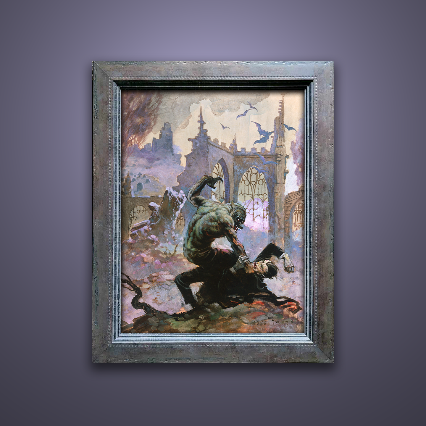 Frank Frazetta’s “Dracula Meets the Wolfman” artwork from the Frazetta Art Museum&