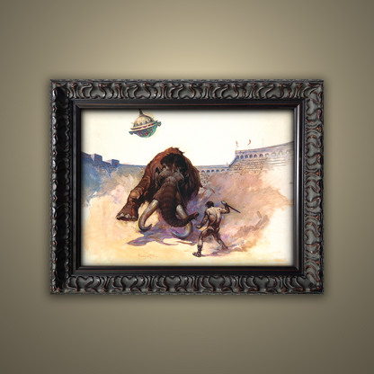 Frank Frazetta’s “Mastodon” artwork from the Frazetta Art Museum&