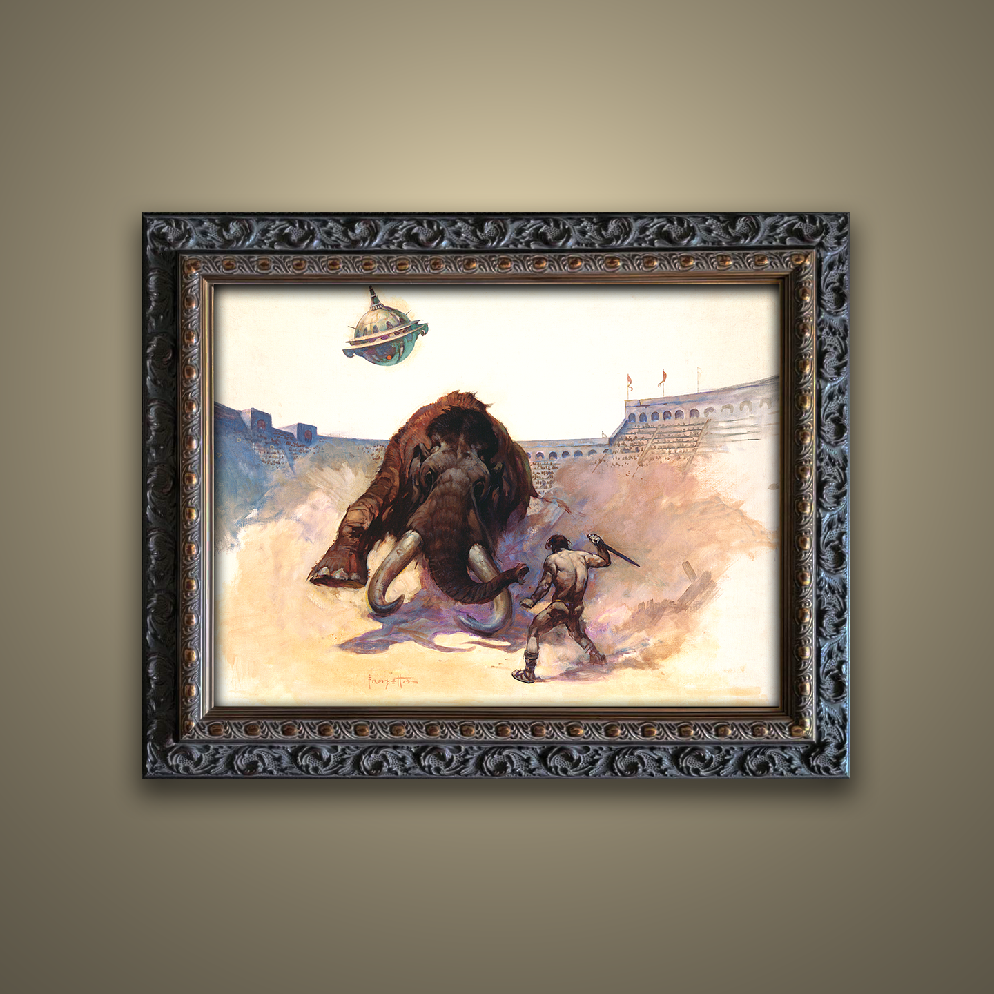 Frank Frazetta’s “Mastodon” artwork from the Frazetta Art Museum&