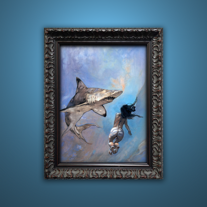 Frank Frazetta’s “Requiem for Sharks” artwork from the Frazetta Art Museum&