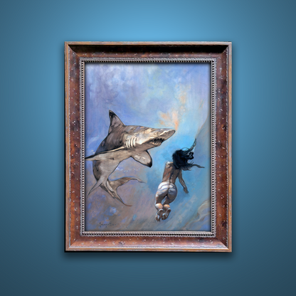 Frank Frazetta’s “Requiem for Sharks” artwork from the Frazetta Art Museum&