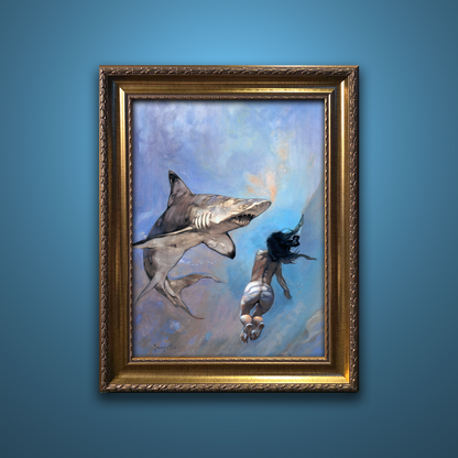 Frank Frazetta’s “Requiem for Sharks” artwork from the Frazetta Art Museum&