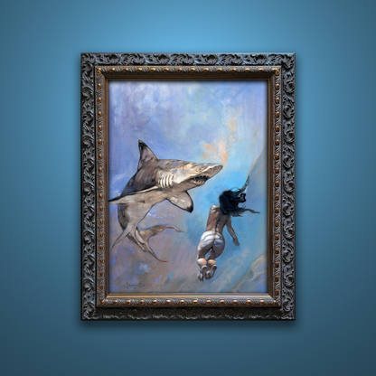 Frank Frazetta’s “Requiem for Sharks” artwork from the Frazetta Art Museum&