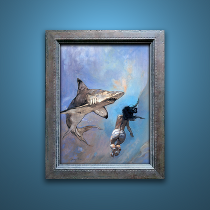 Frank Frazetta’s “Requiem for Sharks” artwork from the Frazetta Art Museum&