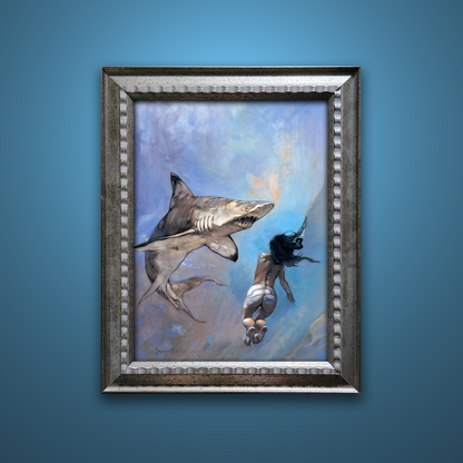 Frank Frazetta’s “Requiem for Sharks” artwork from the Frazetta Art Museum&