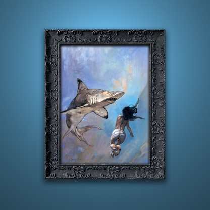 Frank Frazetta’s “Requiem for Sharks” artwork from the Frazetta Art Museum&