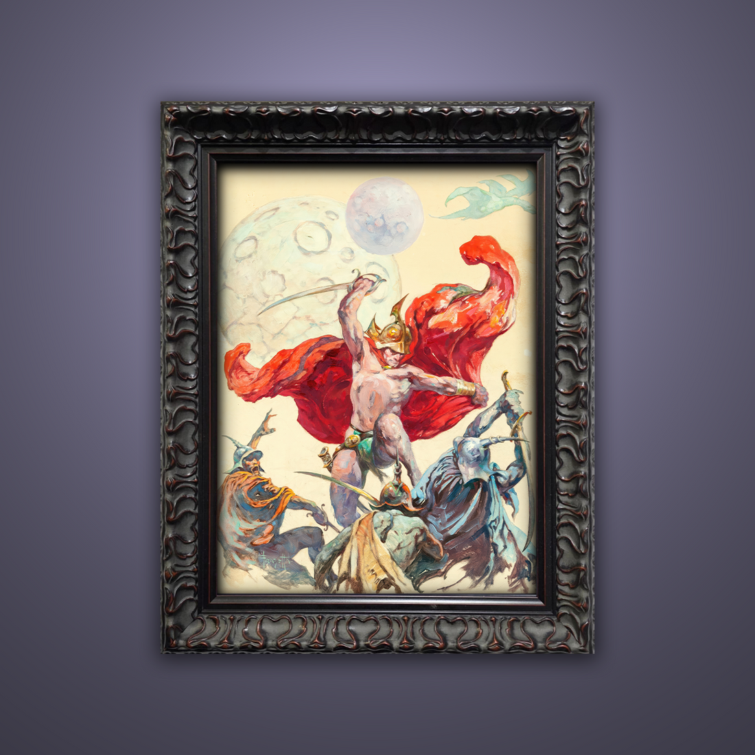Frank Frazetta’s “Swordsmen in the Sky” artwork from the Frazetta Art Museum&